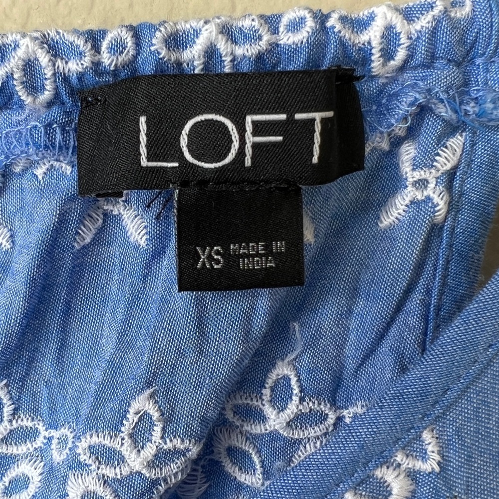 LOFT Blue & White Embroidered Romper with Pockets - Sz XS - Picture 5 of 12